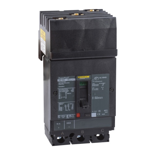 Schneider Electric HDA36015 Circuit breaker, PowerPact H, I Line, thermal magnetic, 15A, 3 pole, 600V, 14kA, phase ABC