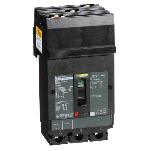 Schneider Electric HDA36040 Circuit breaker, PowerPact H, I Line, thermal magnetic, 40A, 3 pole, 600V, 14kA, phase ABC
