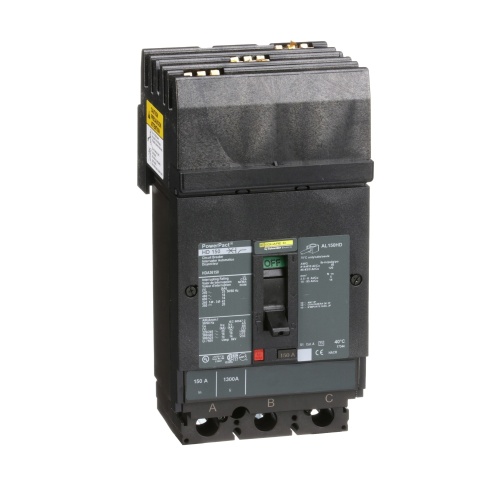 Schneider Electric HDA36150 Circuit breaker, PowerPact H, I Line, thermal magnetic, 150A, 3 pole, 600V, 14kA, phase ABC