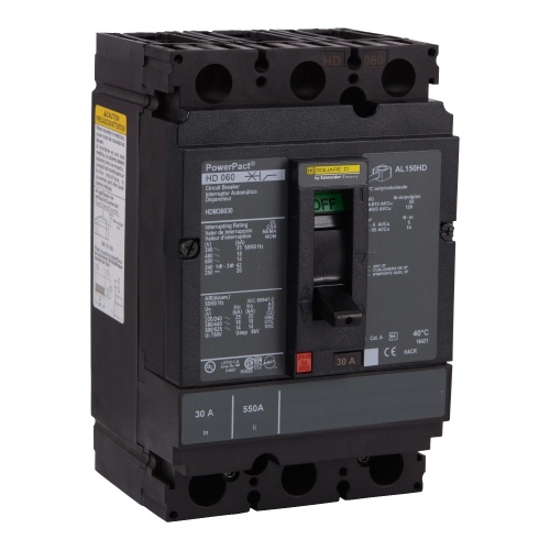 Schneider Electric HDM36050 - PowerPact H Circuit breaker, 50 Amp, Three Pole, 25 kA, 690 VAC