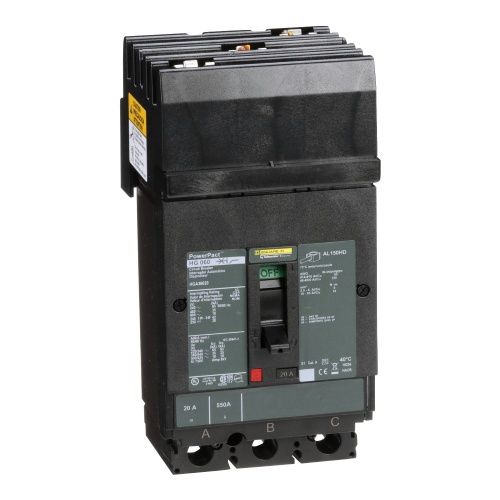 Schneider Electric HGA36020 Circuit breaker, PowerPact H, I Line, thermal magnetic, 20A, 3 pole, 600V, 18kA, phase ABC