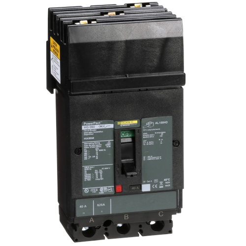 Schneider Electric HGA36040 Circuit breaker, PowerPact H, I Line, thermal magnetic, 40A, 3 pole, 600V, 18kA, phase ABC