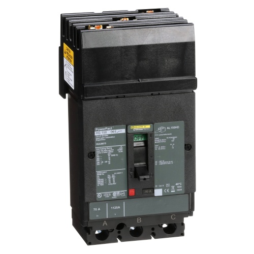 Schneider Electric HGA36070 Circuit breaker, PowerPact H, I Line, thermal magnetic, 70A, 3 pole, 600V, 18kA, phase ABC