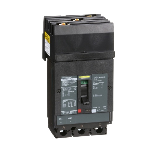 Schneider Electric HJA36050 Circuit breaker, PowerPact H, I Line, thermal magnetic, 50A, 3 pole, 600V, 25kA, phase ABC