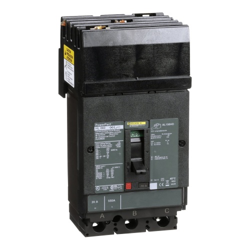 Schneider Electric HLA36020 Circuit breaker, PowerPact H, I Line, thermal magnetic, 20A, 3 pole, 600V, 50kA, phase ABC