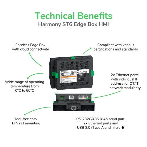 Schneider Electric HMISTM6BOXIOT - Edge Box HMI, Harmony ST6, 1COM, 2Ethernet, 2 USB, 24 VDC