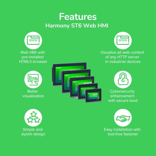 Schneider Electric HMISTW6400 7"W touch panel display, 2Ethernet, USB host&device, 24VDC