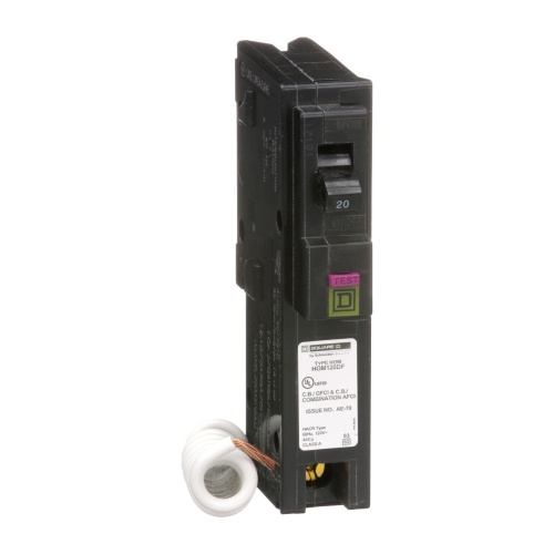 Schneider Electric HOM120DF Mini circuit breaker, Homeline, 20A, 1 pole, 120 VAC, 10 kA AIR, combo ARC/ground fault, plug in mount