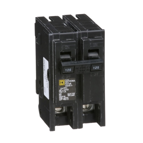 Schneider Electric HOM2125 Mini circuit breaker, Homeline, 125A, 2 pole, 120/240 VAC, 10 kA AIR, standard type, plug in mount