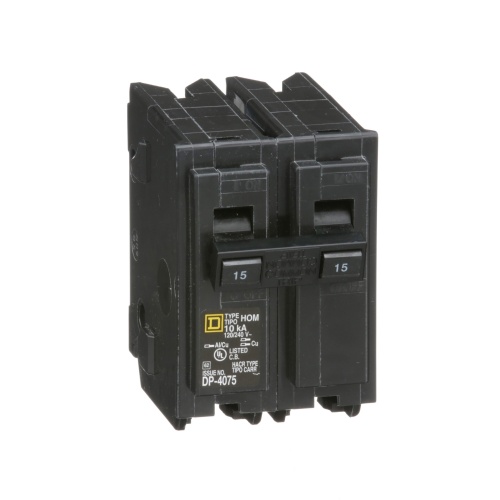 Schneider Electric HOM215 Mini circuit breaker, Homeline, 15A, 2 pole, 120/240 VAC, 10 kA AIR, standard type, plug in mount