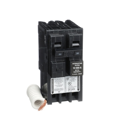 Schneider Electric HOM230EPD Mini circuit breaker, Homeline, 30A, 2 pole, 120/240 VAC, 10 kA AIR, ground fault class B, plug in mount