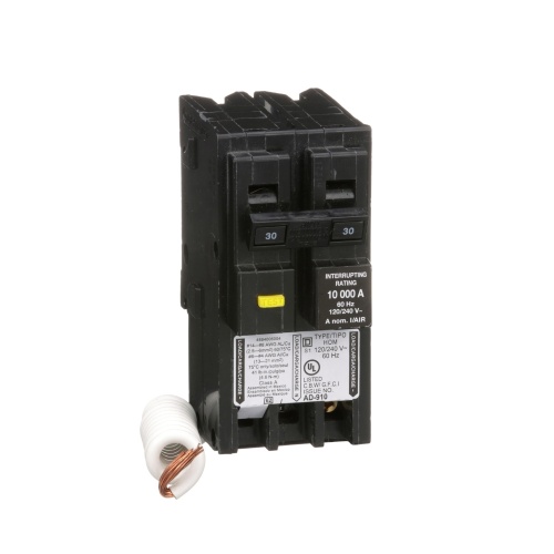 Schneider Electric HOM230GFI Mini circuit breaker, Homeline, 30A, 2 pole, 120/240 VAC, 10 kA AIR, ground fault class A, plug in mount