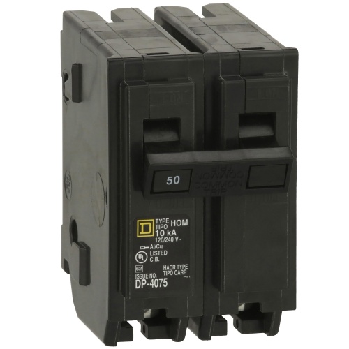 Schneider Electric HOM250 Mini circuit breaker, Homeline, 50A, 2 pole, 120/240 VAC, 10 kA AIR, standard type, plug in mount