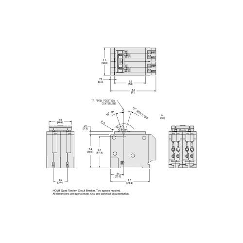 Schneider Electric HOMT220240 Quad tandem mini circuit breaker, Homeline, 1 x 2 pole at 20A, 1 x 2 pole at 40A, 120/240 VAC, 10 kA AIR, plug in mount