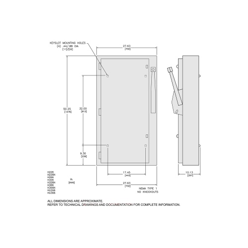 Schneider Electric HU366 Safety switch, heavy duty, non fusible, 600A, 3 poles, 500 hp, 600 VAC/DC, NEMA1
