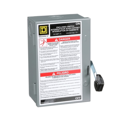 Schneider Electric L211N Safety switch, light duty, fusible, 30A, 2 poles, 120 VAC, NEMA 1, neutral factory installed