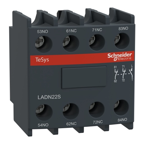 Schneider Electric LADN22S Auxiliary contact block, TeSys D, 2NO + 2NC, front mounting, screw terminals, red front face