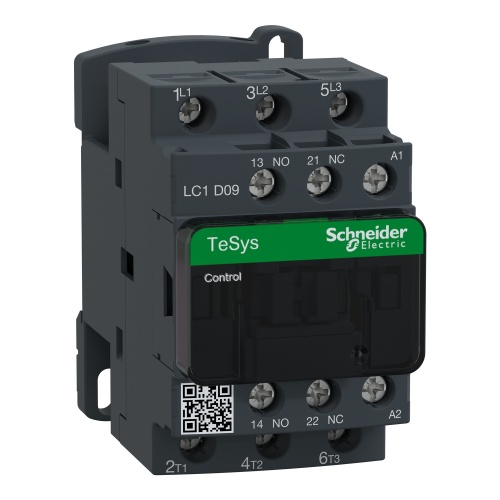Schneider Electric LC1D09F7 TeSys D IEC Non-Reversing contactor, 9 A, 3 P, 5 HP at 480 VAC, nonreversing, 110 VAC 50/60 Hz coil