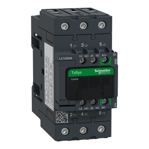 Schneider Electric LC1D50ABBE TeSys D Non-Reversing contactor 3P 50A AC-3 up to 440V coil 24V DC EverLink