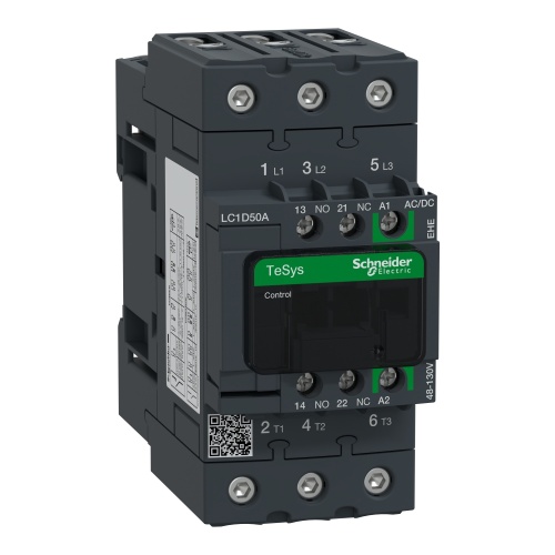 Schneider Electric LC1D50AEHE TeSys D Non-Reversing contactor 3P 50A AC-3 up to 440V coil 48-130V AC/DC EverLink