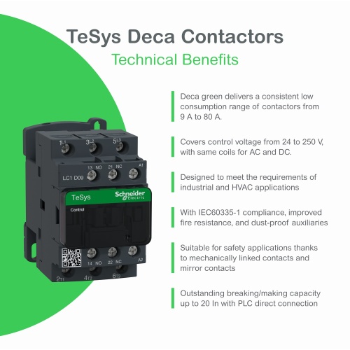 Schneider Electric LC1DT25M7 TeSys D Non-Reversing contactor - 4P(4 NO) - AC-1 - <= 440 V 25 A - 220 V AC 50/60 Hz coil