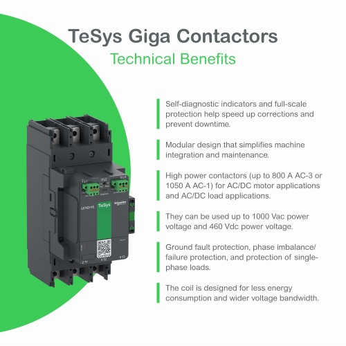 Schneider Electric LC1G1854EHEA High Current Contactor - 185 Amp, Four Pole, 48-130 VAC/DC Coil, 4 NO