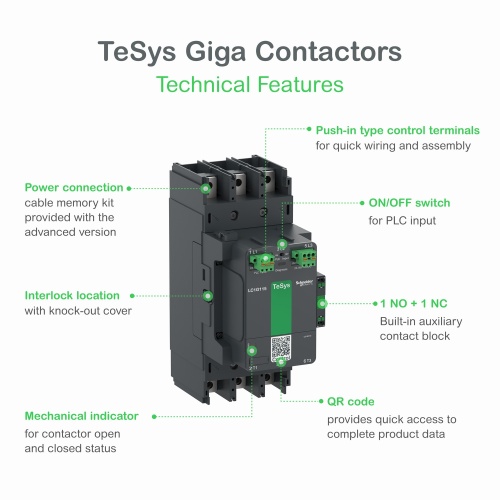Schneider Electric LC1G1854EHEA High Current Contactor - 185 Amp, Four Pole, 48-130 VAC/DC Coil, 4 NO