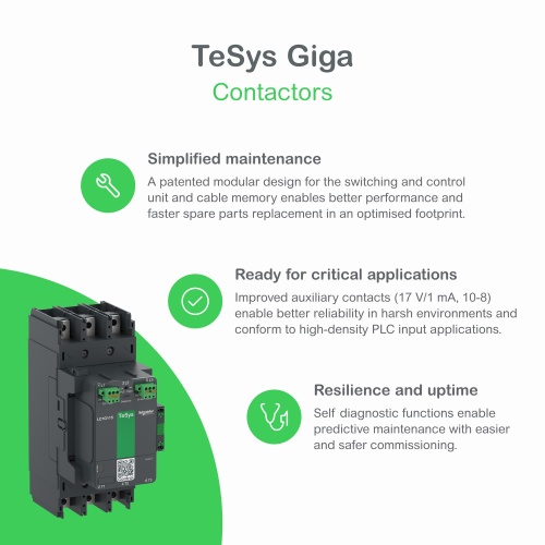 Schneider Electric LC1G1854EHEA High Current Contactor - 185 Amp, Four Pole, 48-130 VAC/DC Coil, 4 NO