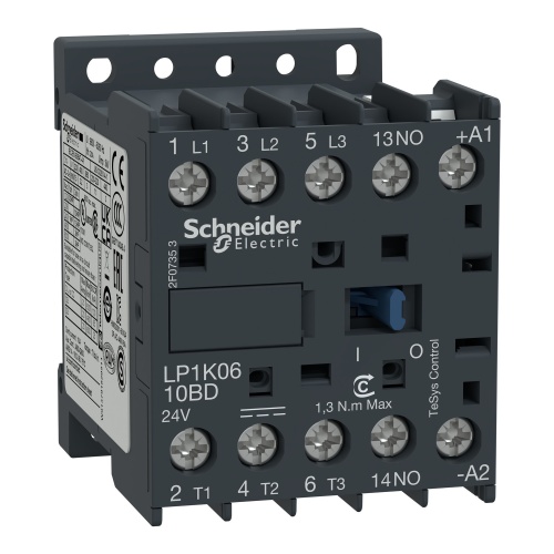 Schneider Electric LP1K1210JD TeSys K Non-Reversing contactor - 3P - AC-3 <= 440 V 12 A - 1 NO aux. - 12 V DC coil