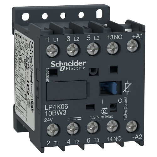 Schneider Electric LP4K0610BW3 TeSys K Non-Reversing contactor - 3P - AC-3 <= 440 V 6 A - 1 NO aux. - 24 V DC coil