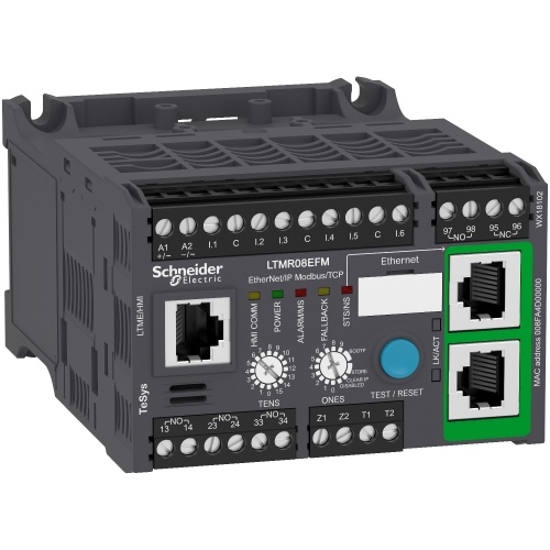 Schneider Electric LTMR08EFM Motor Management, TeSys T, motor controller IEC Smart Overload, Ethernet/IP, Modbus/TCP, 6 inputs, 3 outputs, 0.4 to 8A, 100 to 240 VAC