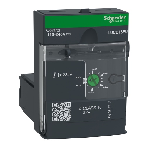 Schneider Electric LUCB18FU Advanced control unit, TeSys U, 4.5-18A, 3P motors, protection & diagnostic, class 10, coil 110-240V AC/DC