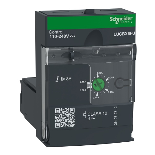 Schneider Electric LUCBX6FU Advanced control unit, TeSys U, 0.15-0.6A, 3P motors, protection & diagnostic, class 10, coil 110-240V AC/DC