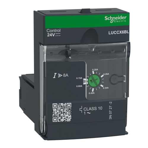 Schneider Electric LUCCX6BL Advanced control unit, TeSys U, 0.15-0.6A, 1P motors, protection & diagnostic, class 10, coil 24V DC