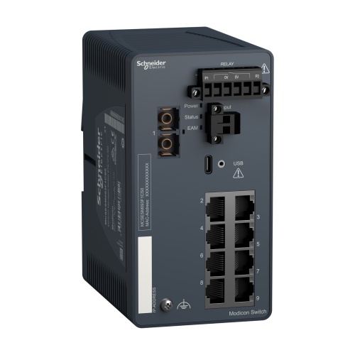 Schneider Electric MCSESM093F1CS0 - Modicon Managed Switch - 8 ports for copper + 1 port for fiber optic single-mode