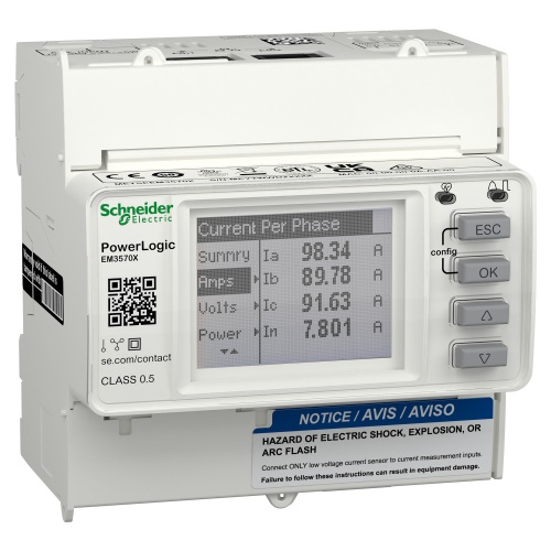 Schneider Electric METSEEM3570X DIN rail meter, PowerLogic EM3570, Ethernet, LVDC, LVCT input