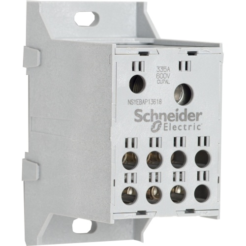 Schneider Electric NSYEBAP13618 Power distribution block, Linergy, enclosed, 335A CU, 270A AL, 600 V, 2 line side lug, 8 load side lug, AL lug, panel