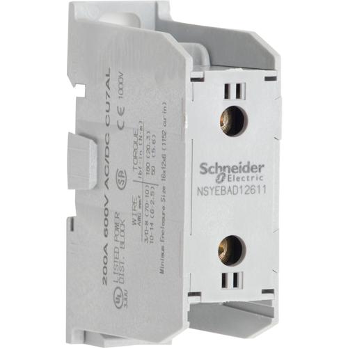 Schneider Electric NSYEBCP12611 Power distribution block, Linergy, enclosed, 200A CU, 600 V, 1 line side lug, 1 load side lug, CU lug, panel mount