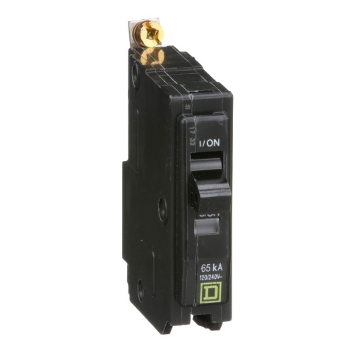 Schneider Electric QHB115 Mini circuit breaker, QO, 15A, 1 pole, 120/240 VAC, 65 kA, bolt on mount