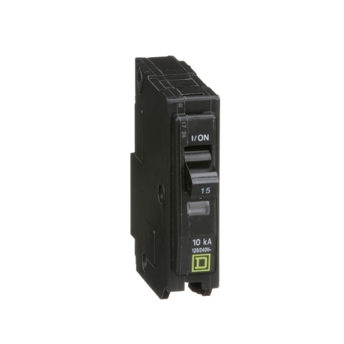 Schneider Electric QO115 Mini circuit breaker, QO, 15A, 1 pole, 120/240 VAC, 10 kA, plug in mount