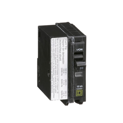 Schneider Electric QO1201021 Mini circuit breaker, QO, 20A, 1 pole, 120/240 VAC, 10 kA, plug in mount, AC shunt trip