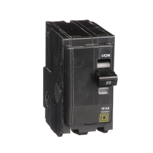 Schneider Electric QO220 Mini circuit breaker, QO, 20A, 2 pole, 120/240 VAC, 10 kA, plug in mount