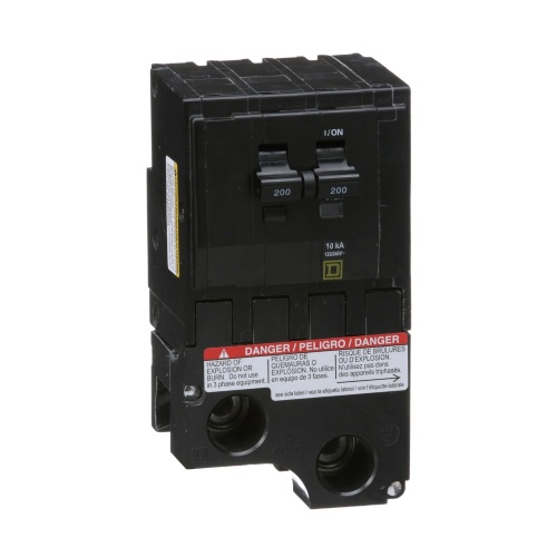Schneider Electric QO2200 Mini circuit breaker, QO, 200A, 2 pole, 120/240 VAC, 10 kA, plug in mount