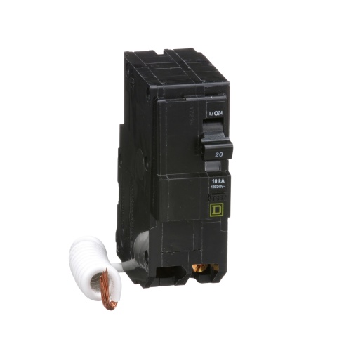 Schneider Electric QO220EPD Mini circuit breaker, QO, 20A, 2 pole, 120/240 VAC, 10 kA, 30mA grd fault B, plug in mount