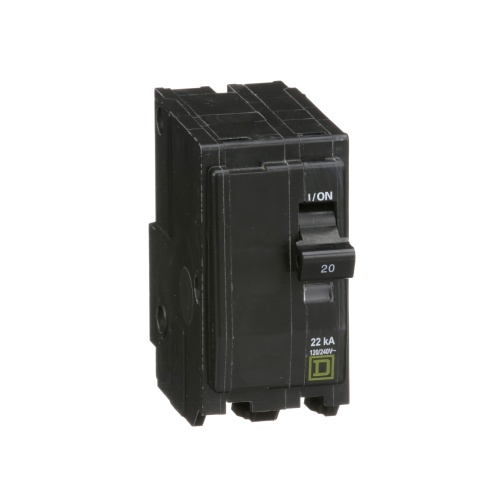 Schneider Electric QO220VH Mini circuit breaker, QO, 20A, 2 pole, 120/240 VAC, 22 kA, plug in mount