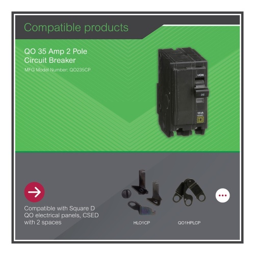 Schneider Electric QO235 Mini circuit breaker, QO, 35A, 2 pole, 120/240 VAC, 10 kA, plug in mount