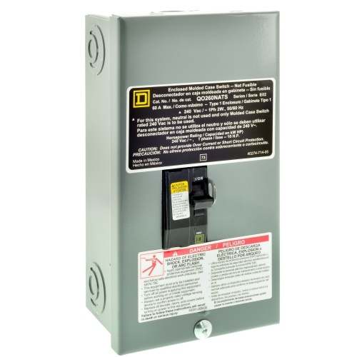 Schneider Electric QO260NATS Molded case switch, QO, 60A, 2 pole, 240 VAC, 22 kA, NEMA 1