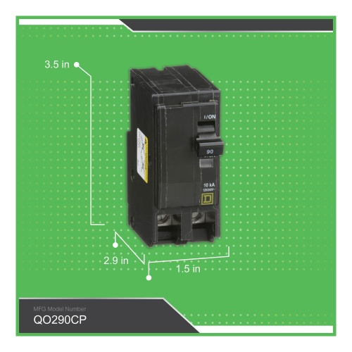 Schneider Electric QO290 Mini circuit breaker, QO, 90A, 2 pole, 120/240 VAC, 10 kA, plug in mount