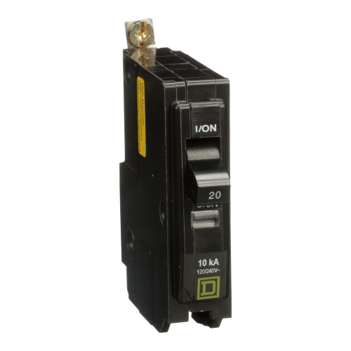 Schneider Electric QOB120HM Mini circuit breaker, QO, 20A, 1 pole, 120/240 VAC, 10 kA, high magnetic, bolt on mount
