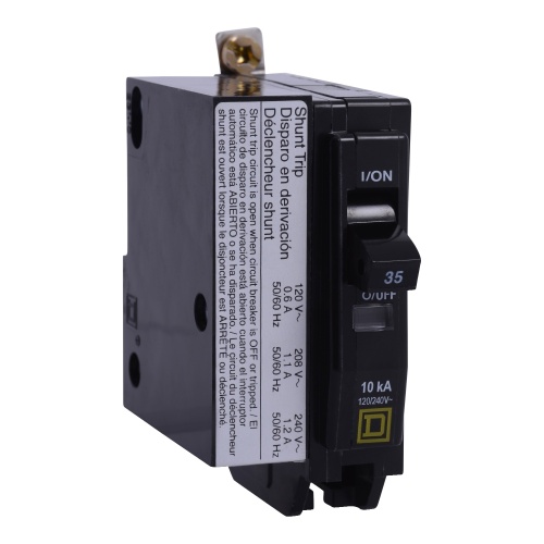 Schneider Electric QOB1401021 Mini circuit breaker, QO, 40A, 1 pole, 120/240 VAC, 10 kA, bolt on mount, AC shunt trip